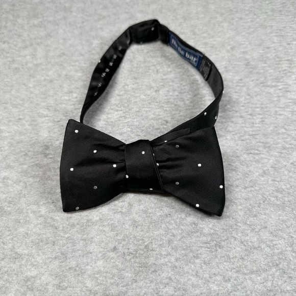 The Tie Bar Black Polka Dot Adjustable Silk Bow Tie Self-Tie Tuxedo - Picture 1 of 7
